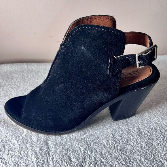 Frye Courtney Suede Black Sling Back Open Toe Heels Women’s size 6.5B - Picture 3 of 7